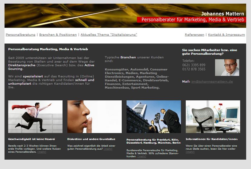 Screenshot der alten Webseite der Personalberatung für Marketing & Vertrieb
